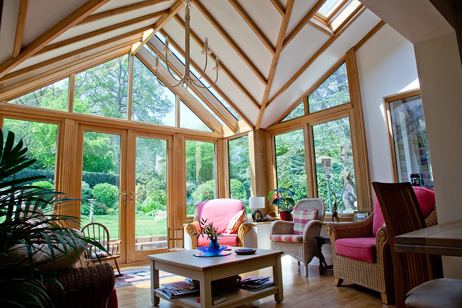 Tiled Roof Oak Garden Room living space with Velux Windows Tiled Roof Oak Garden Room living space with Velux Windows